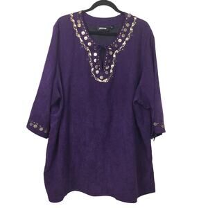 Avenue Festival Boho Embellished Neckline Beaded Keyhole Pullover Tunic 30/32